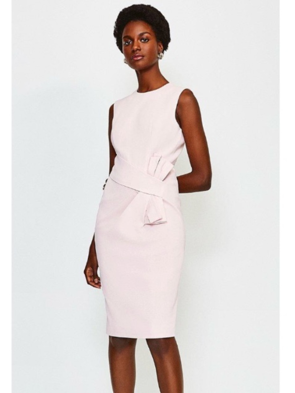 Karen Millen Stretch Crepe Twist Bow Sleeveless Sheath Knee-Length Dress Pink 8